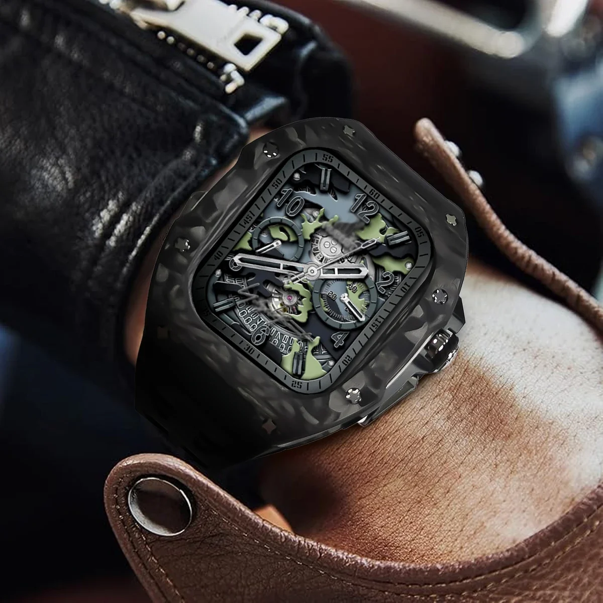 Modification Kit for Apple Watch Ultra 2/1 49MM Luxury Titanium Alloy/Carbon Fiber Case Fluororubber Strap High Quality Kit 49Mm