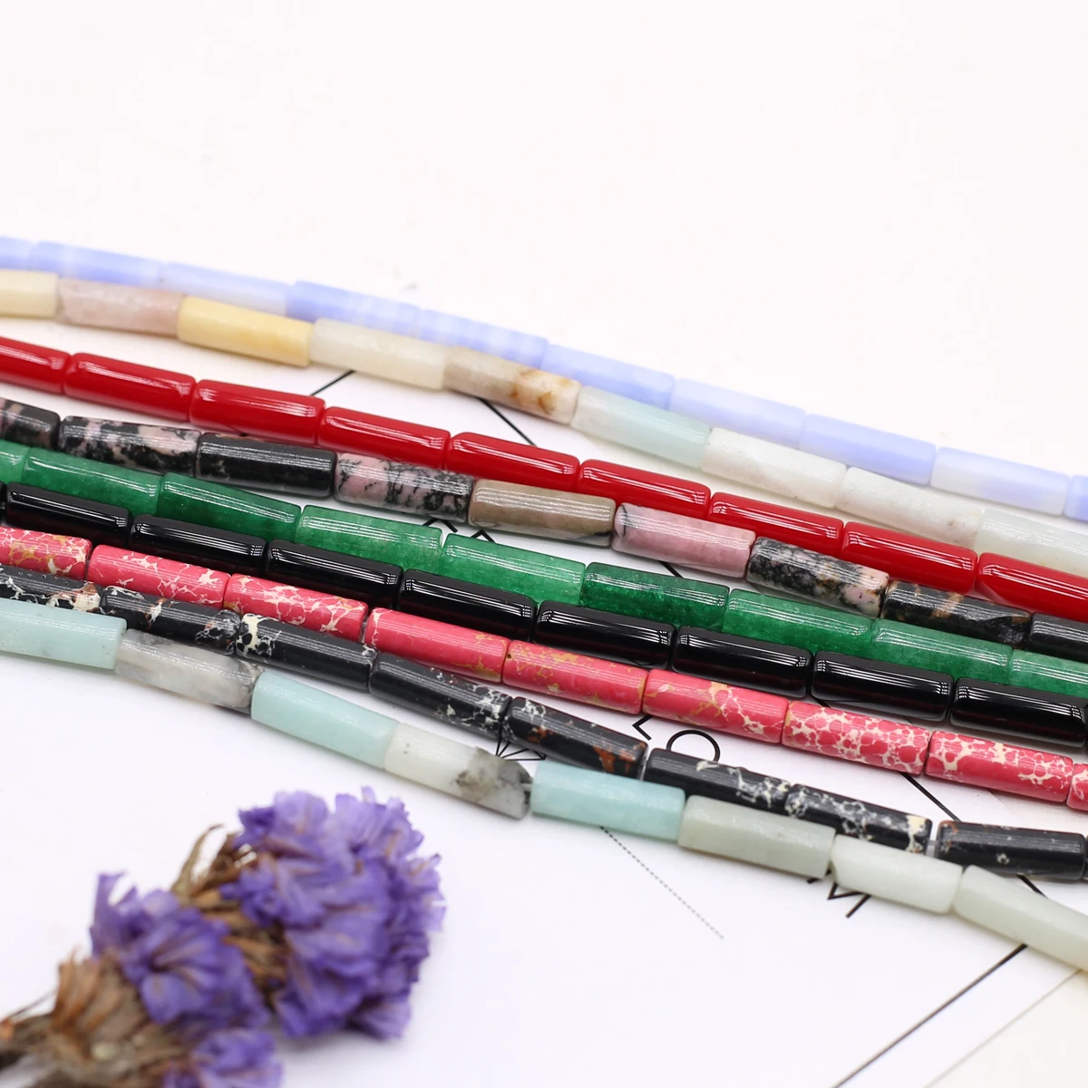 Natural Emperor Stone Cylinder Turquoise Agates Jasper Tube Loose Beads for Jewelry Making DIY Charms Bracelet Accessories 14\'\'