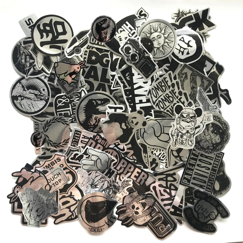 10/30/50/100PCS Imitating Metal Brand Logo Rock Band Stickers Graffiti Skateboard Luggage Cool PVC Waterproof Sticker Kids Toys