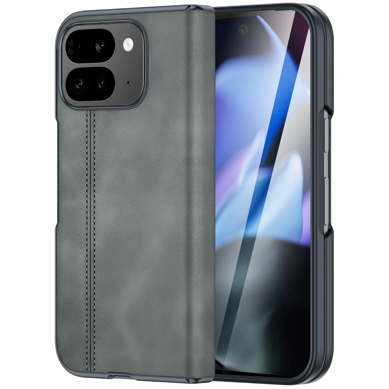 

for Google Pixel 9 Pro Fold Phone Case,Sheepskin Texture Magnetic Case,with Protective Film Suitable for Men and Women-Black