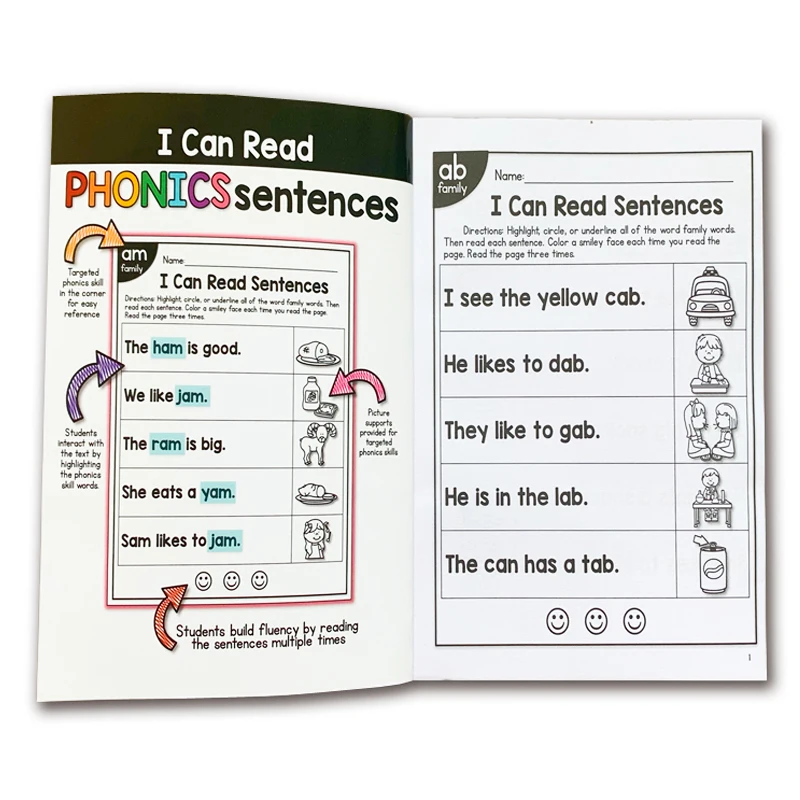 Inglês Phonics Regras Practice Book, Eu posso ler o livro de exercícios para crianças, As crianças aprendem, Inglês brinquedo educativo, 113 P