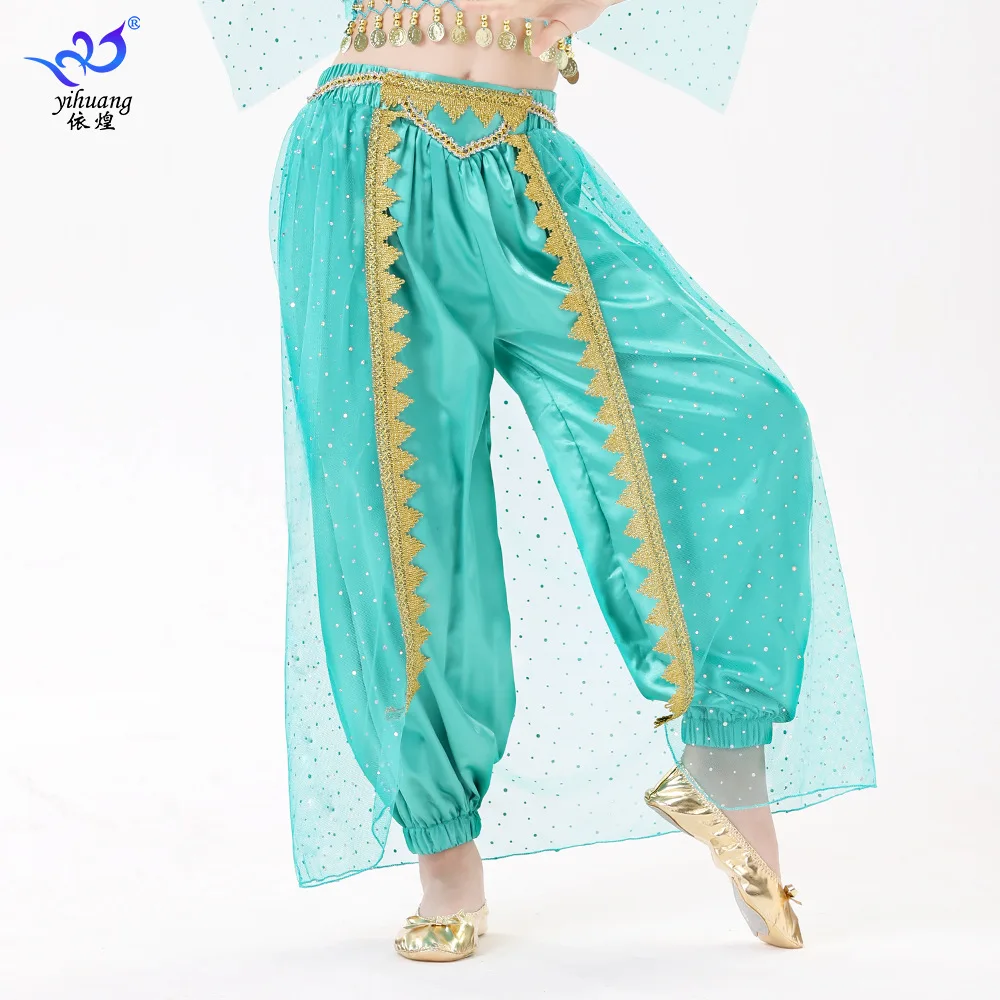 1pcs/lot indian dance style children perfromance belly dancing pants lady satin lace patchwork lantern pants