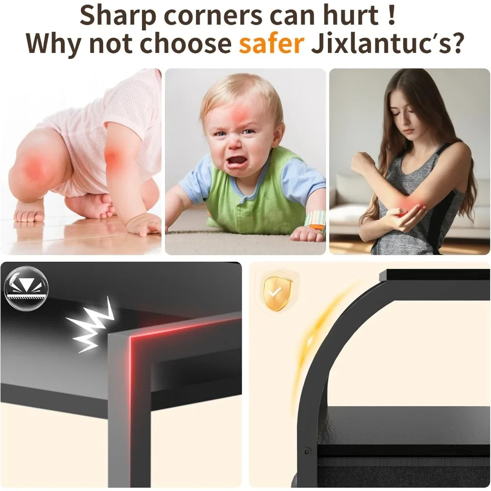 منضدة معاصرة سوداء ذات 3 أدراج مع أرفف مفتوحة للتخزين بجانب السرير #3