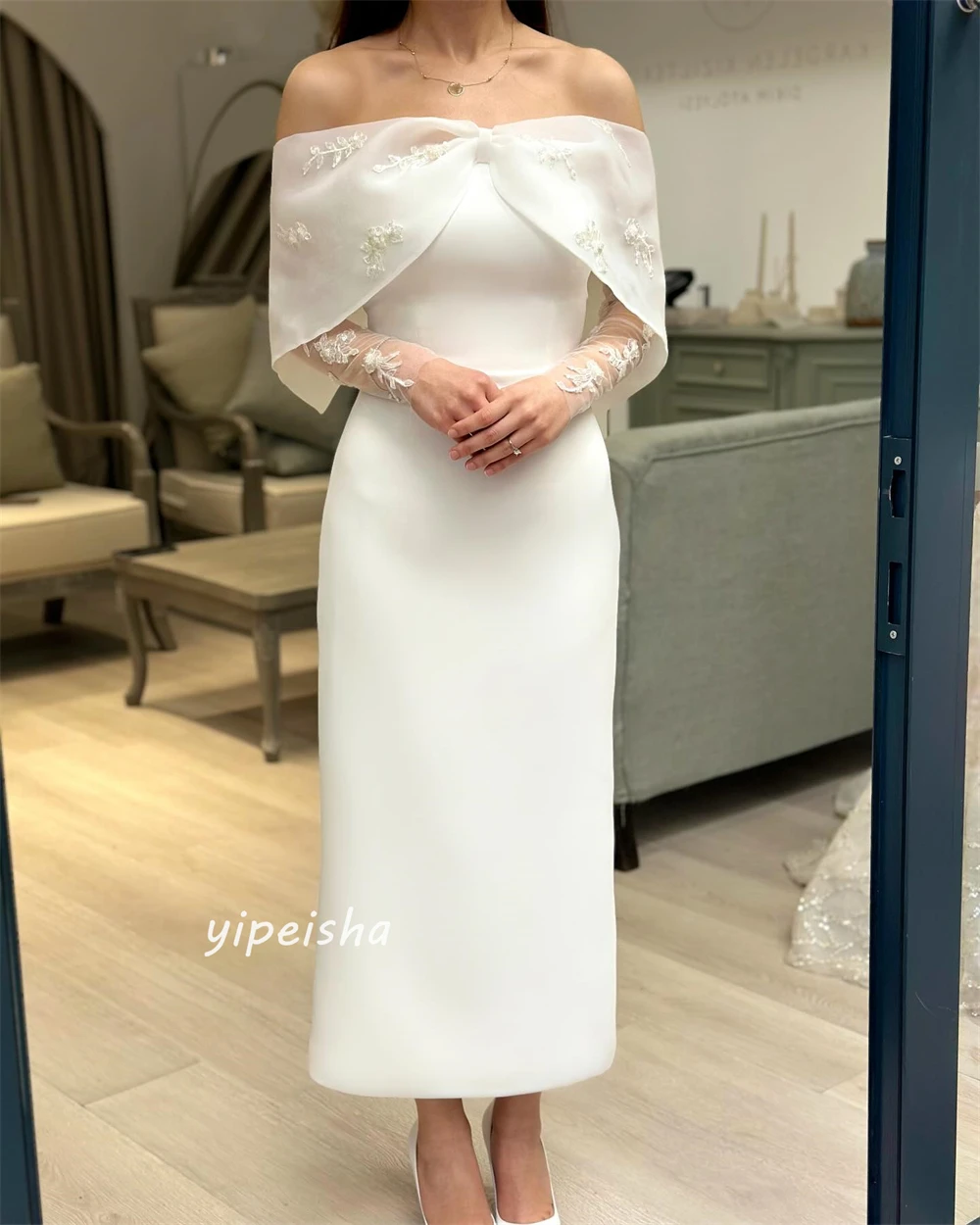 Customized Jiayigong  s Applique Ruched Party A-line Off-the-shoulder Bespoke Occasion Gown Midi Dresses