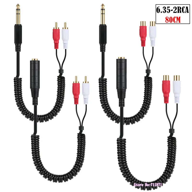 Cable estéreo de contracción de expansión elástica TRS 6,35 macho 2 Doble RCA macho hembra 6,35mm hembra dos RCA macho hembra línea de resorte