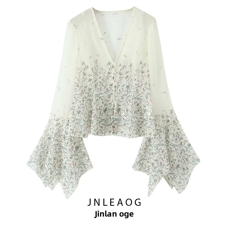 JNLEAOG automne nouveau femmes décontracté polyvalent imprimé irt coupe ample Polyester longue Sve filles irt européen Sle Faion