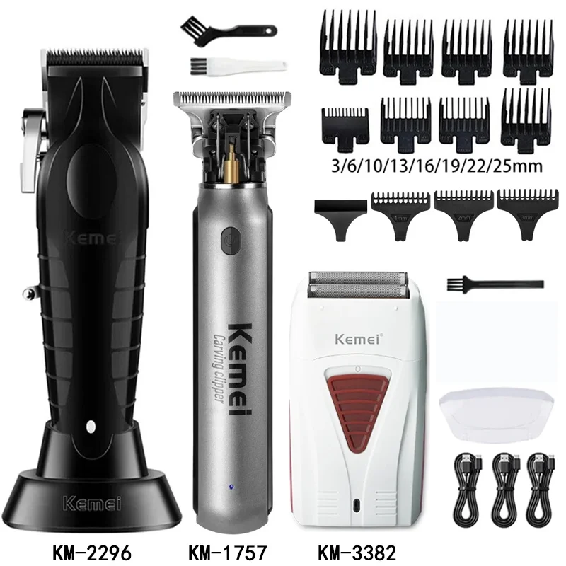 Kemei Km-2296 Km-1757 Km-3382 USB Charging Zero-cut Blade Cordless Hair Trimmer Hair Clipper Hollow Head Barber Hair Cut Machine