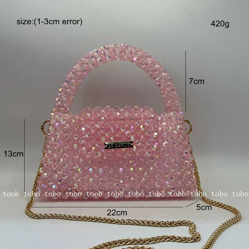 Summer Shining Bling Pink Clutch Bag Acrylic Beaded Woven Handbags for Women Popular Crossbody Dinner Bags with Inner