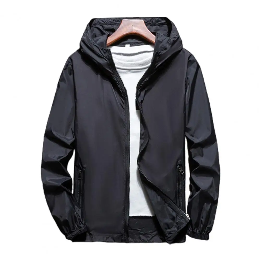 Jacket Women 4XL Hooded Long Sleeve Pockets Zipper Placket Windbreaker Jacket Men Women Thin Sun Coat