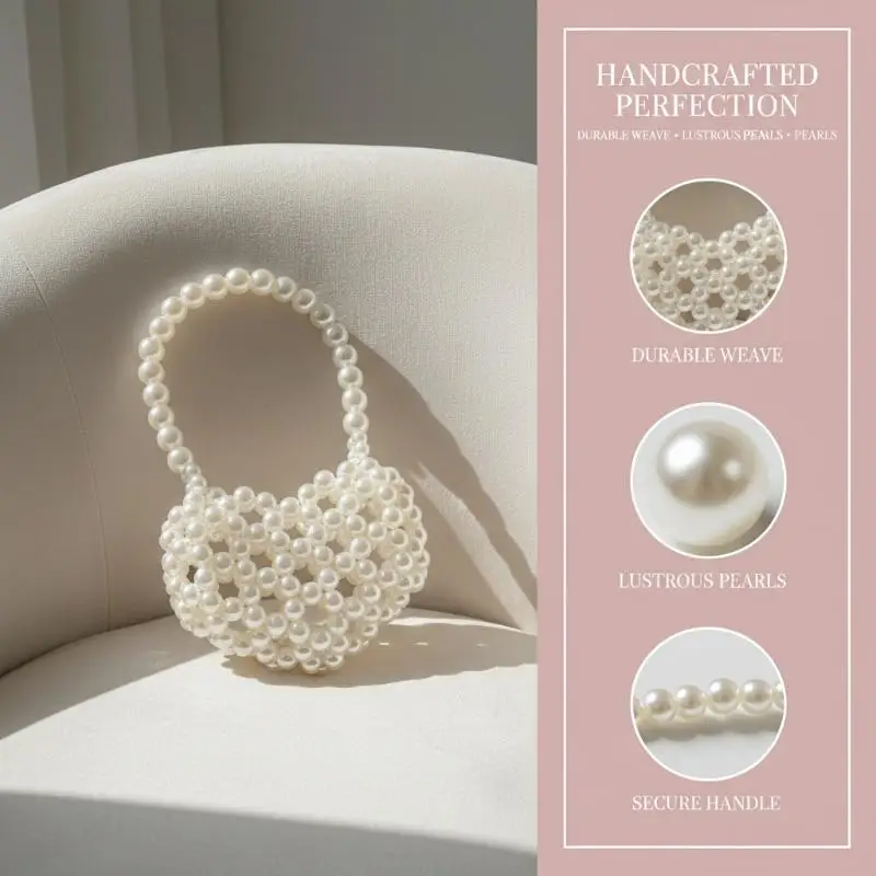 Pearl Beaded Heart Bag for Kids & Girls Sweet Love Shape Mini Fashion Handbag Cute Daily Accessory Gift Option
