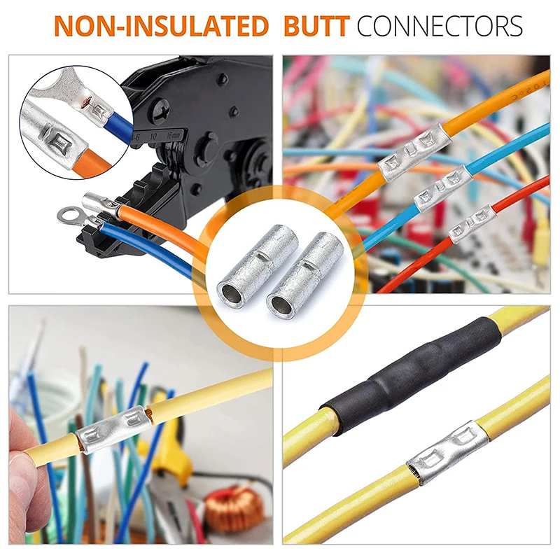 50PCS AWG 22-10 BN0.5 BN1.25 BN2 BN2.5 BN5.5 Pure Copper Tinned Bare Splice Butt Connector Crimp Terminal Wire