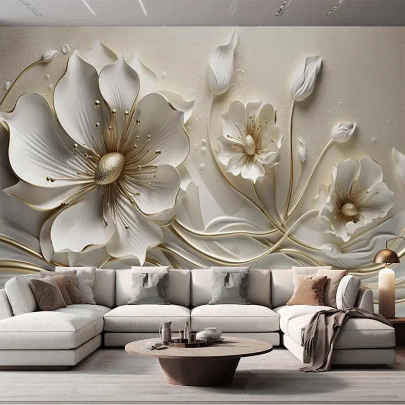 

Custom Mural Wallpaper Light Luxury 3D Stereo Jewelry Flower TV Sofa Background Wall Papel De Parede Home Décor Fresco Art