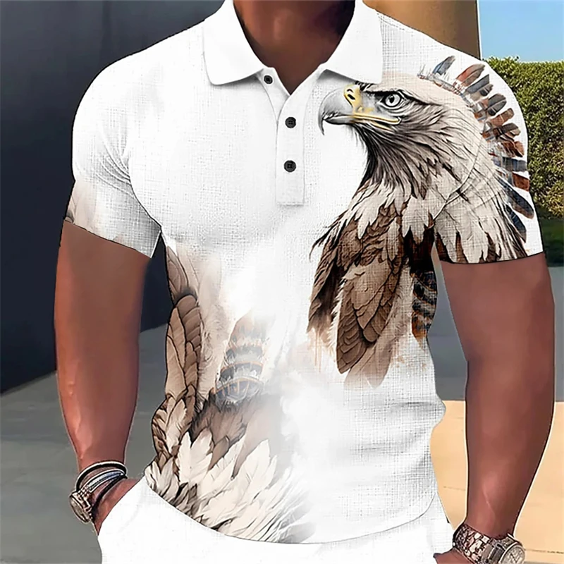 New Men\'S Polo Shirt 3d Wolf Eagle Print Men Clothing Summer Casual Short Sleeved Loose Oversized Shirt Street Fashion Tops Tees