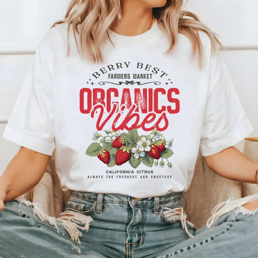 Berry Best Organics Vibes Printed Women's Street Travel T-Shirt Short Sleeve Cute Summer T-Shirt Basic Fashion Girls' Top