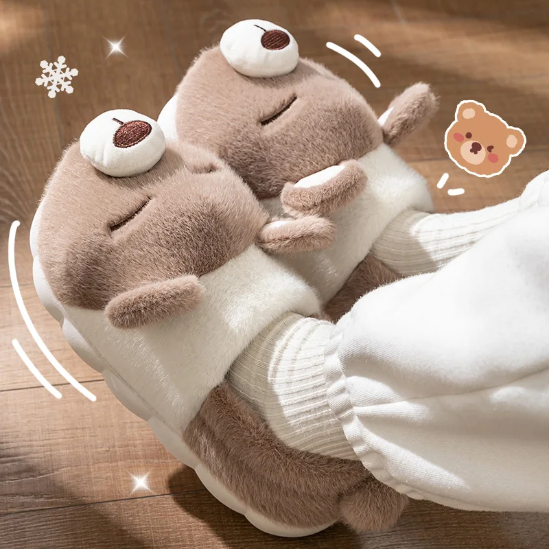 Niedliche Bären-Winter-Hausschuhe, warm, für Damen und Herren, mit dicker Sohle, weichem Plüschfutter, rutschfest, für drinnen und draußen, lässige Hausschuhe. – Detail 35