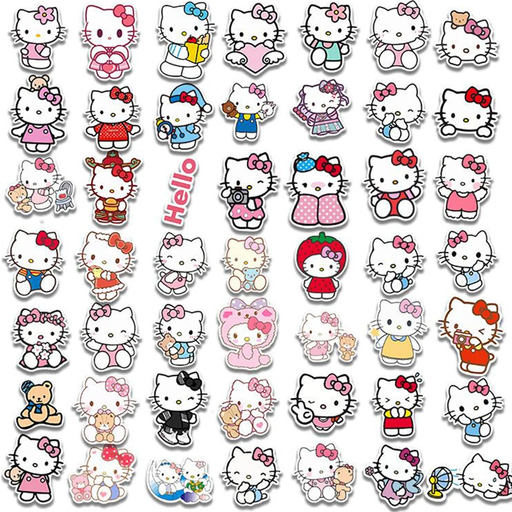 10/30/50/100Pcs Kawaii Hello Kitty Sanrio Stickers Schattige Cartoon Meisjes Stickers Speelgoed Telefoonhoes Bagage Dagboek Grappige Graffiti Sticker