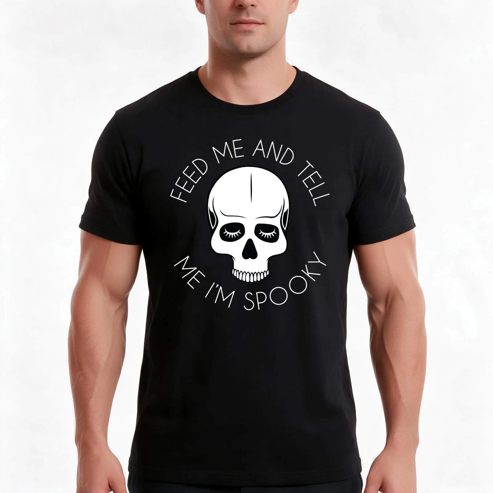 Feed Me & Tell Me I'm Spooky T-Shirt, Summer Casual Cotton Tee, Oversized Streetwear Tops, Vintage Graphic Print, 100% Cotton
