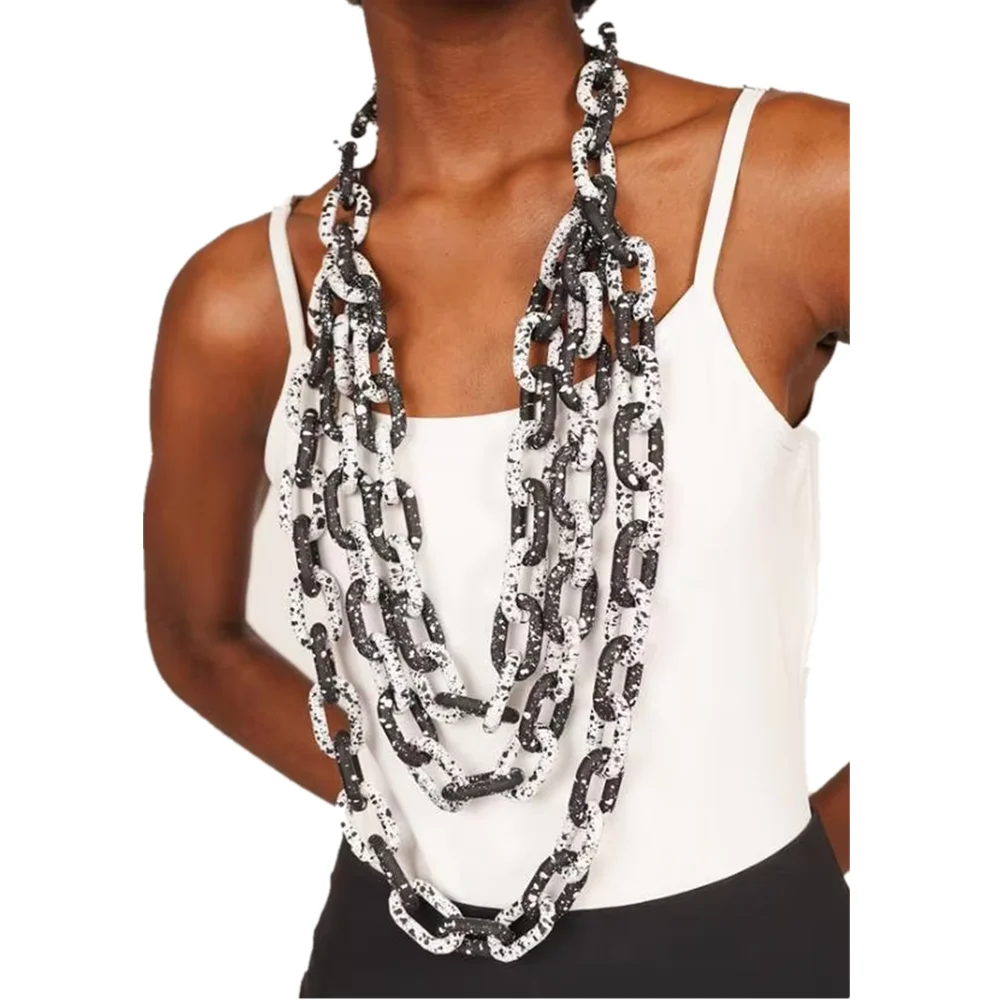 FishSheep Punk Acrylic Multi Layer Long Necklace For Women Oversized Speckled Link Chain Pendant Necklace 2022 Statement Jewelry
