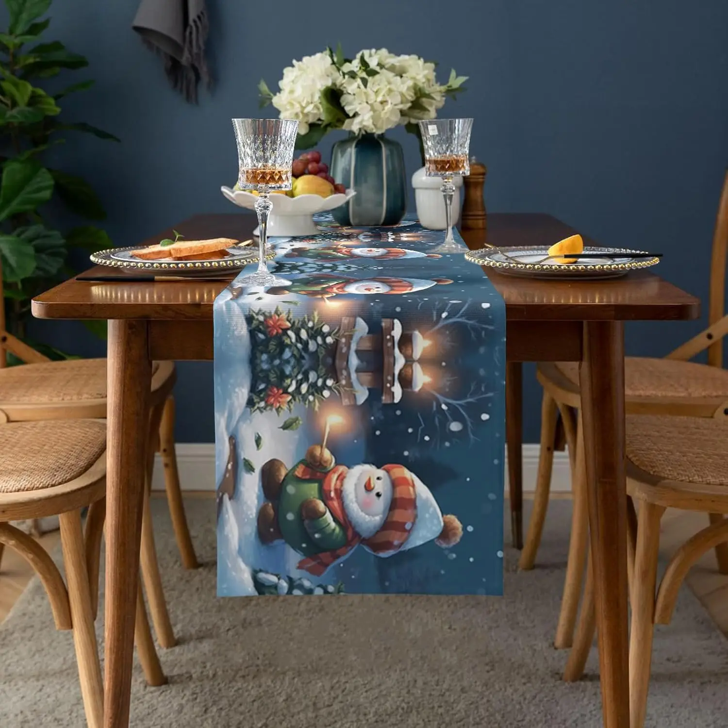 Christmas Gnome Xmas Tree Snowflake Linen Table Runners Dining Room Decor Farmhouse Dining Table Runners Christmas Decorations image 2
