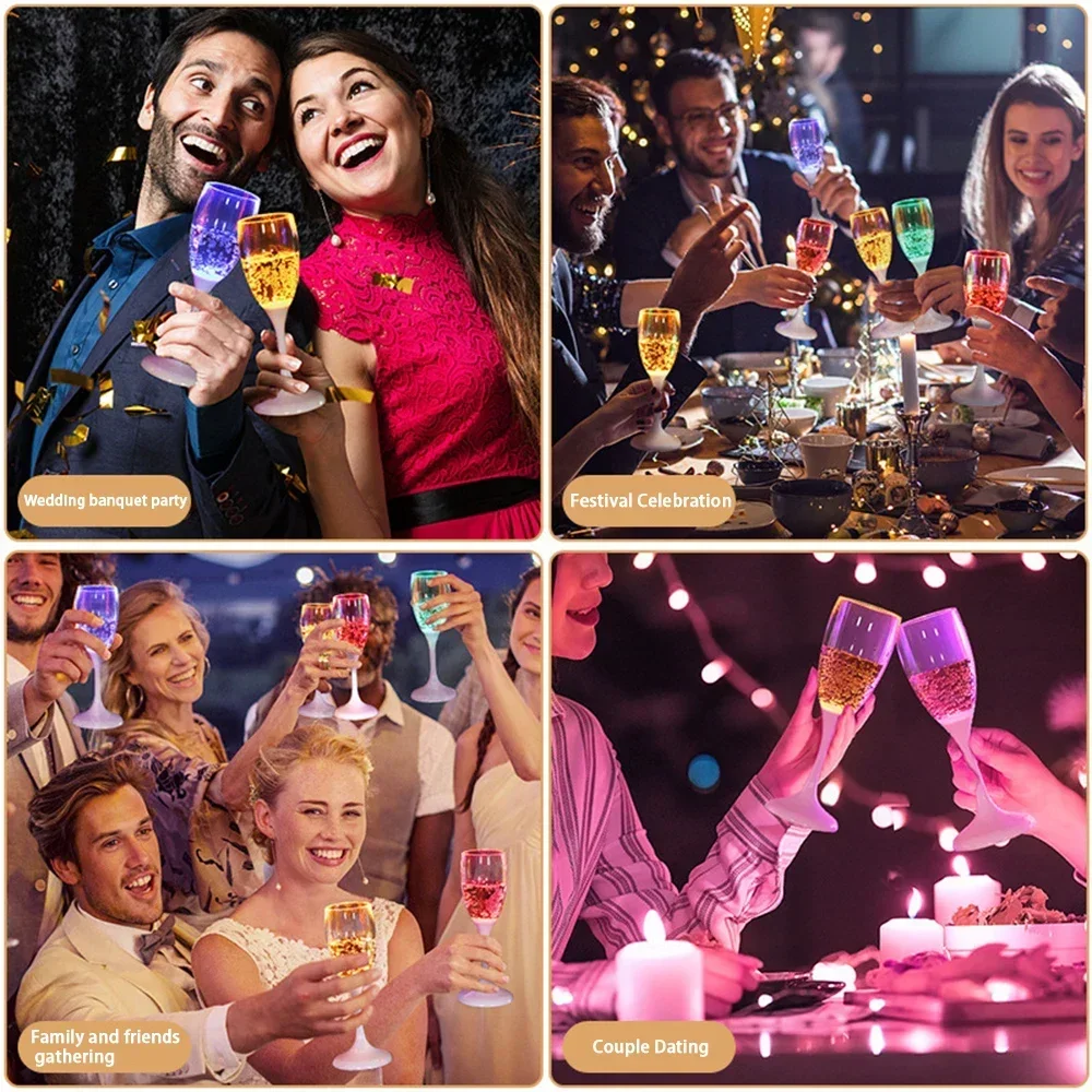Set of 6 Liquid Activated Glow Champagne Flutes Colour Change for Christmas Halloween Birthday Parties - Eco-Friendly