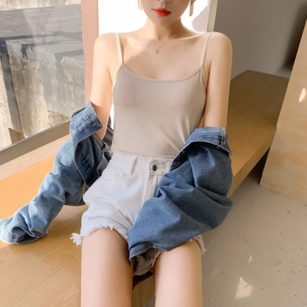 New Summer Camisole Crop Tops Women Girls Sleeveless Shirt Black Bottoming Tanks Skinny Camisole Base Vest Tops Underwear 2024