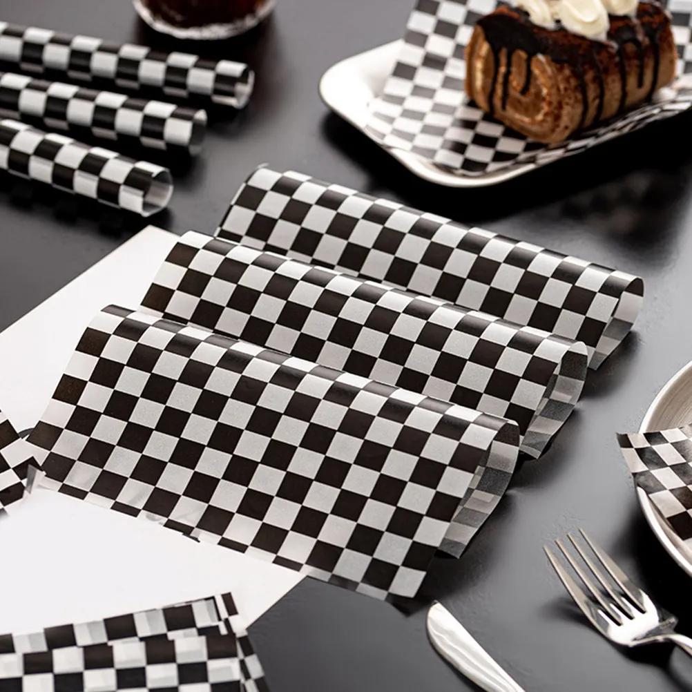 

100Pcs Black White Wax Paper Sheets Oil Proof Sandwich Wrap Burger Wrapper Food Basket Liners Fried Food Wrapping Paper