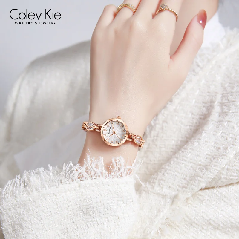 ColevKie Woman Watch Jewelry Diamond Bracelet Strap Small Round Quartz Watches Fashion Luxury Elegant Ladies Wristwatch Gift Set