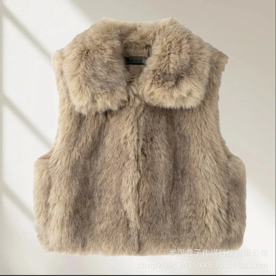 Women Solid Faux Fur Vest Crop Top Fashion Turtleneck Fluffy Short Tank Tops 2025 Winter Lady Elegant Sleeveless Jacket Coat