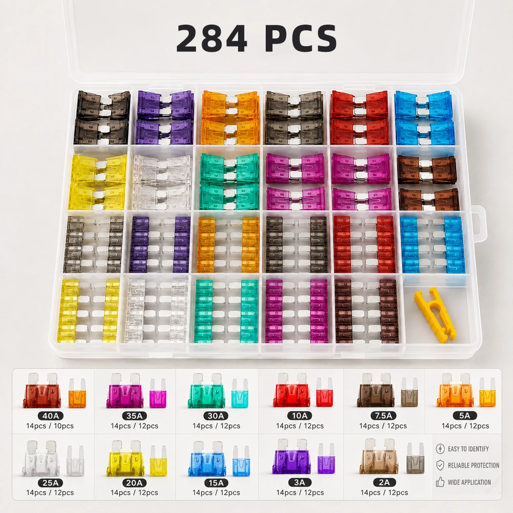 50-284 pcs Fuse Combination Kit, Small Medium, Fuse Blade Type for Marine,  2A 3A 5A 10A 15A 20A 25A 30A 35A