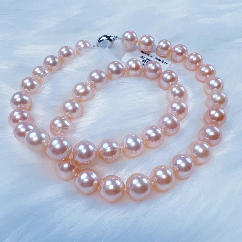 

Natural Pink Pearl Strand, 925 Silver, 10-11mm AAA Luster Pearls, Modern Minimalist Jewelry