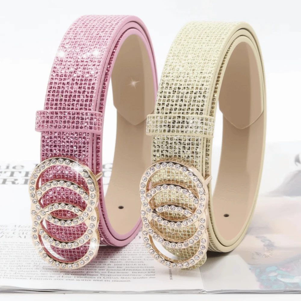 

Модный блестящий ремень с кристаллами и стразами, универсальный ремень с регулируемой пряжкой, дизайнерский ремень из искусственной кожи класса люкс для женщин