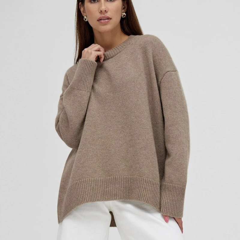 Hirsionsan Basic Regular Knitted Cashmere Sweater Women 2023 New Winter Loose Solid Ladies Pullovers Warm Casual Knitwear Jumper