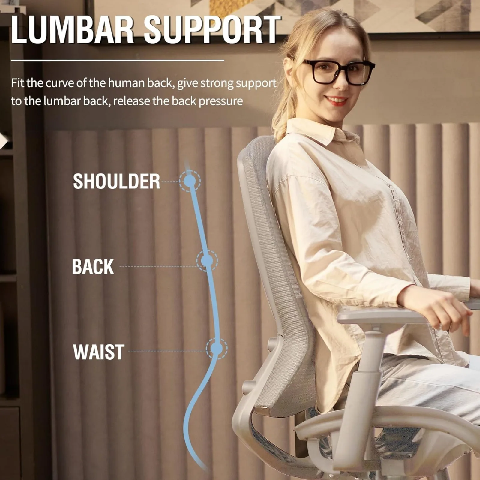 US Mesh Office Chair,Ergonomic Computer Desk Chair,Sturdy Task Chair- Adjustable Lumbar Support & Armrests,Tilt Function