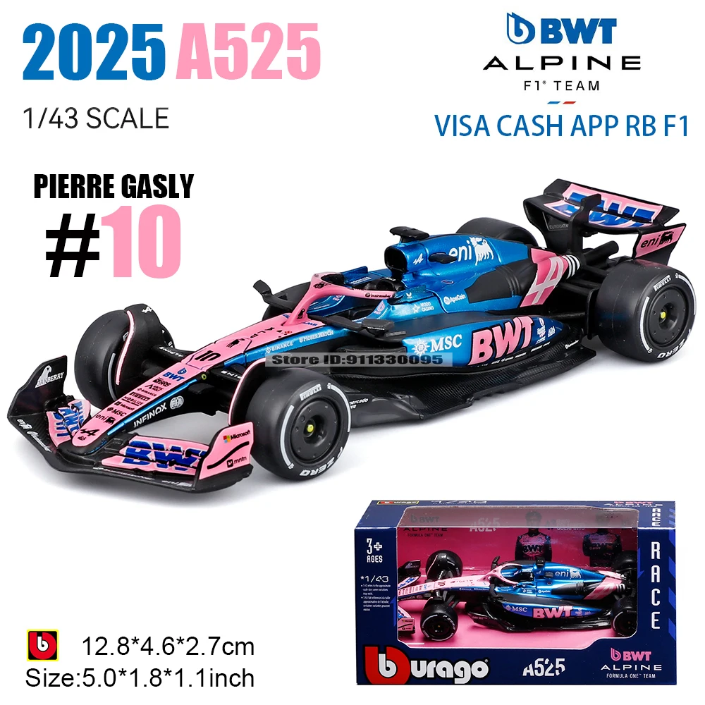 bburago-1-43-2025-f1-bwt-equipe-alpina-de-formula-uno-10-pierre-gasly-43-franco-colapinto-liga-carro-fundido-modelo-brinquedo-colecionavel
