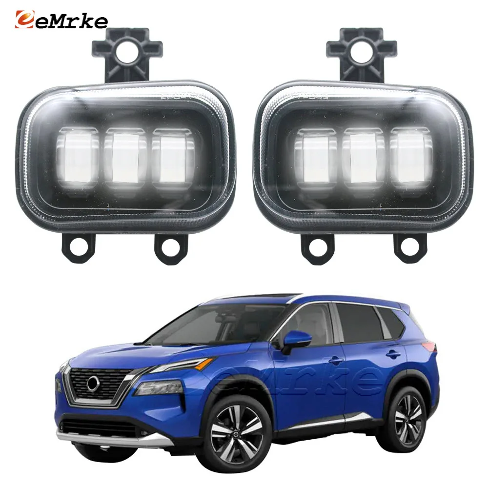 2-Pcs Led Fog Lights PTF Car DRL for Nissan X-trail Rogue T33 2021 2022 2023 Front Fog Lamp Assembly w/ Lens 20W 12V White Color