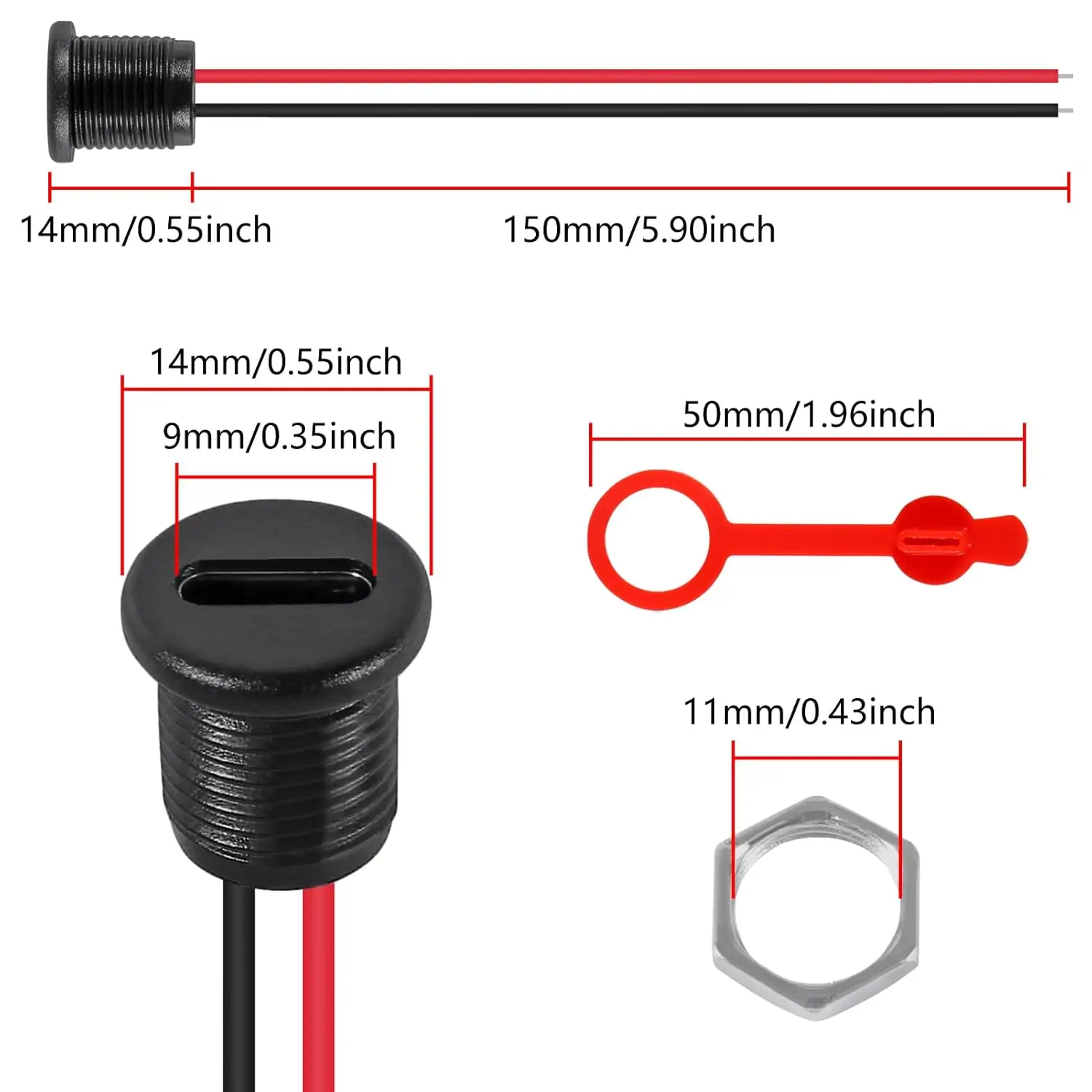 8pcs Type-C Female Chassis 2pin Without Terminal Type-C Female Socket Connector Waterproof Jack Female Charging Port 3A USB-C