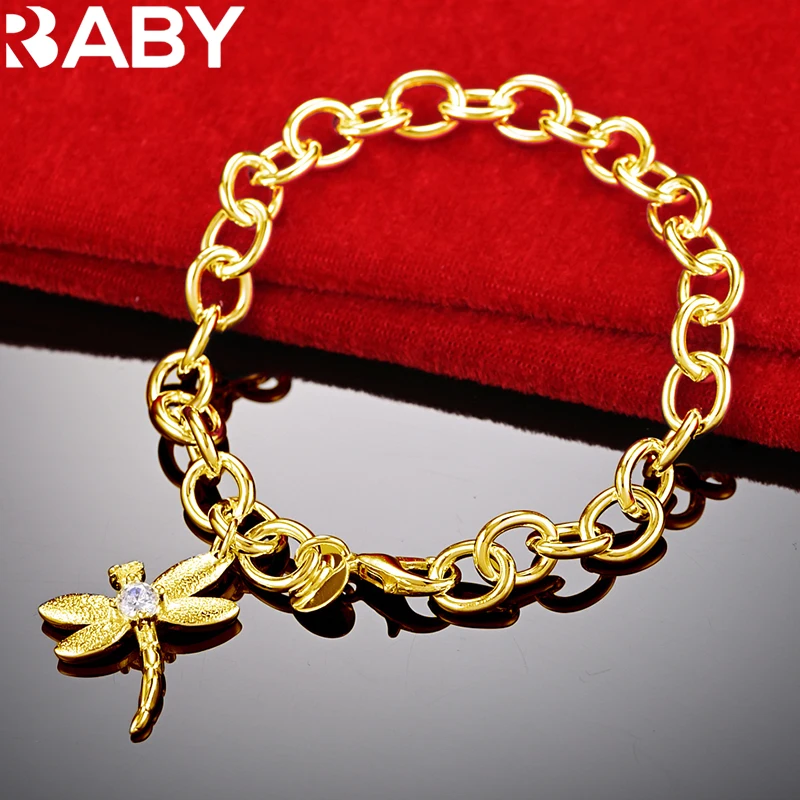 

URBABY 925 Sterling Silver 18K Gold Bracelet Zircon Dragonfly Bracelets For Women Wedding Party Gift Fashion Jewelry Wholesale