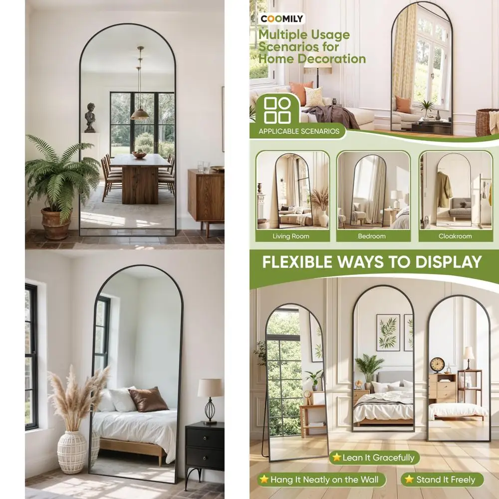 스탠드가 있는 전신 거울, 71"x26" 아치형 스타일 전신 스탠딩 거울 (침실, 거실, 체육관, 기숙사용) - Shatte