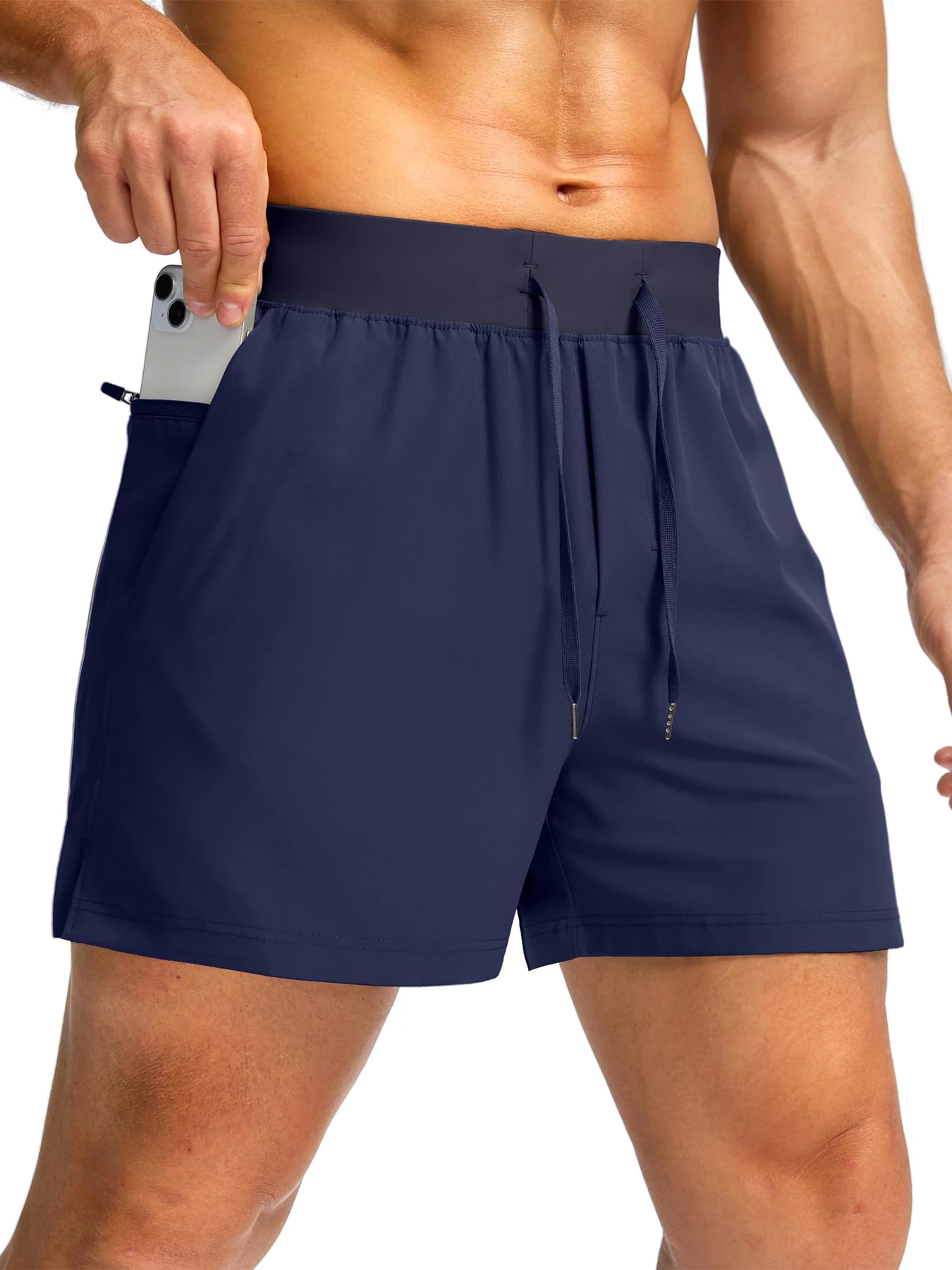 Men Quick Dry Running Shorts with Phone Pockets Drawstring Waist Athletic Training Workout Sports Short Pants