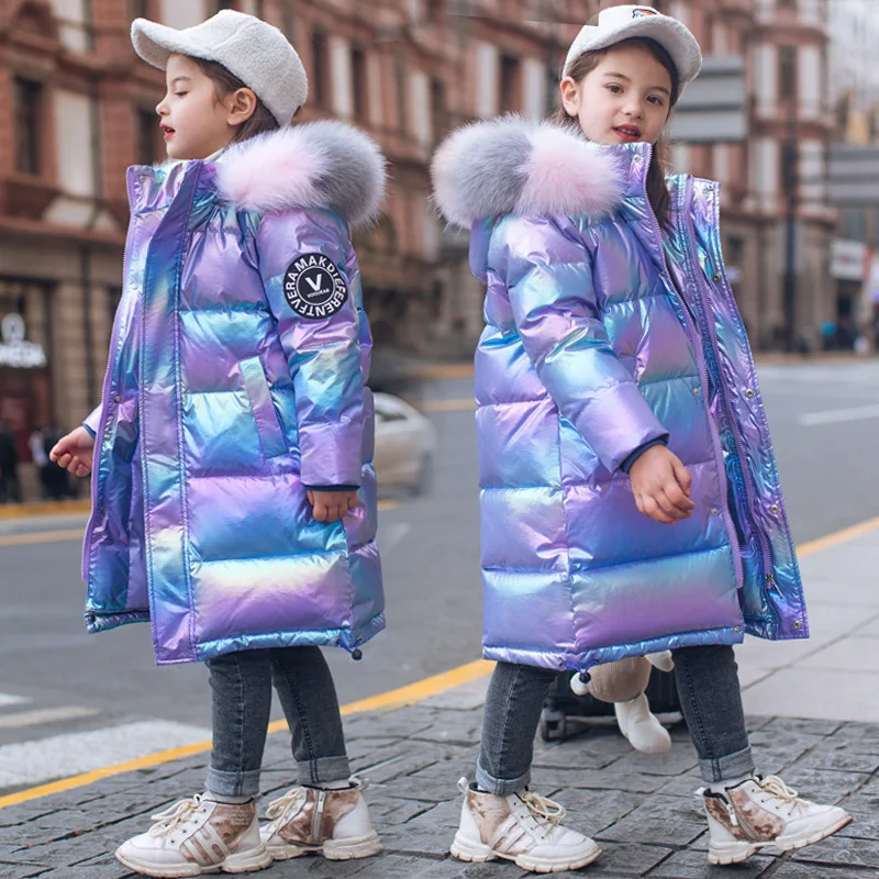 2023 Winter Down Jacket For Girls Coat Waterproof Shiny Hooded Children Outerwear Clothing 5-14 Year Teenage Kids Parka Snowsuit