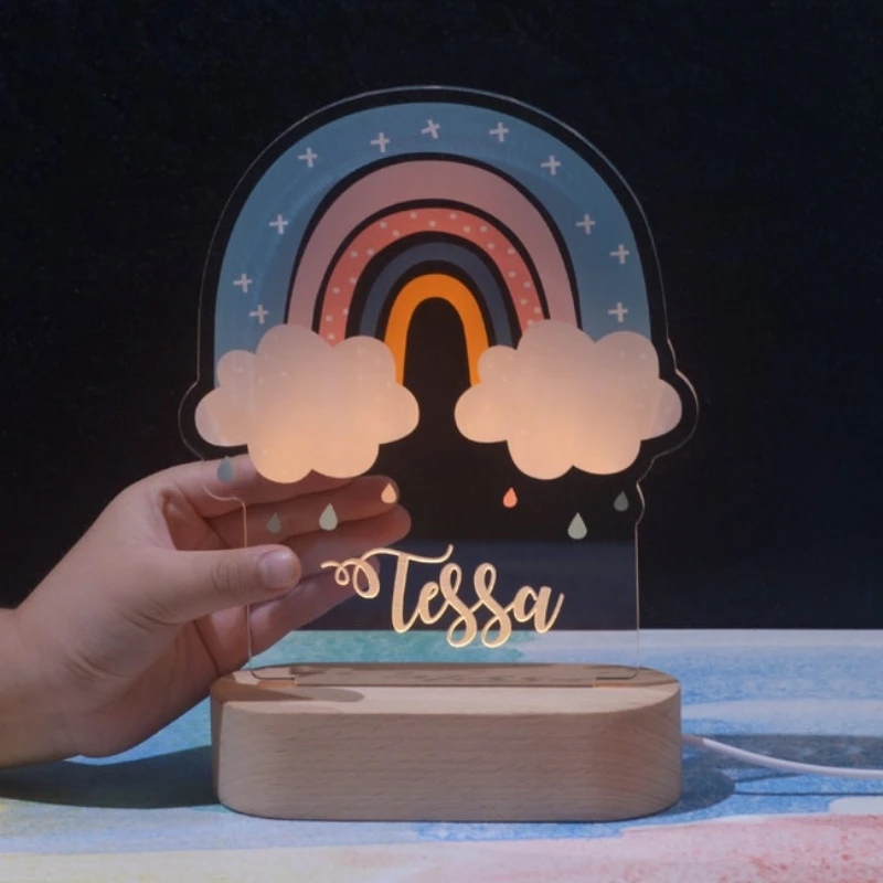 Rainbow Nursery Custom Birthday Gift Personalized Kids Nightlight Colorful Cloud Decor Room Baby Announcement Newborn Xms Gift