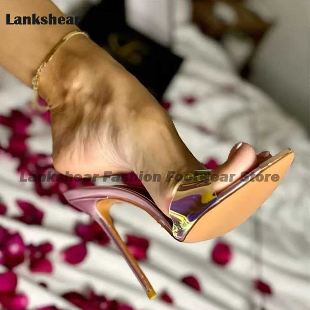 Colorful Transparent Pvc Stiletto Slippers High Heels Slip On Open Toe Women Shoes Dress Slippers 2024 Zapatos Para Mujere