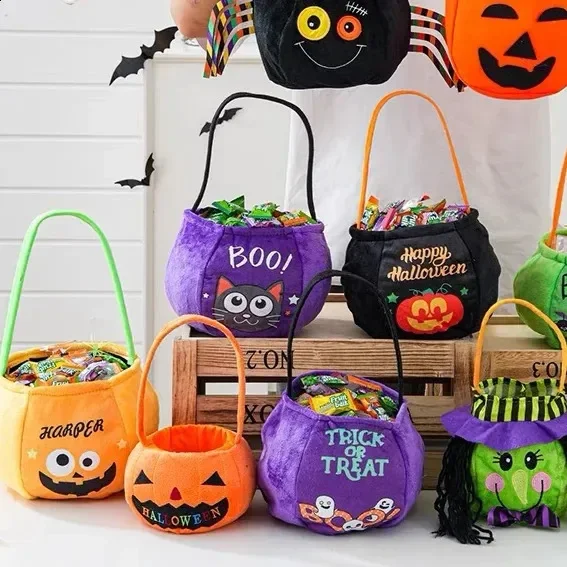 

Halloween Handheld Candy Basket Pumpkin Ghost Black Cat Witch Childrens Magic Or Healing Candy Bag Festival Party Prop