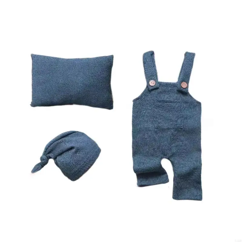 54DF 新生児写真撮影用衣類小道具セット 通気性のあるベビーストラップパンツ 枕とマッチング帽子付き 写真撮影用