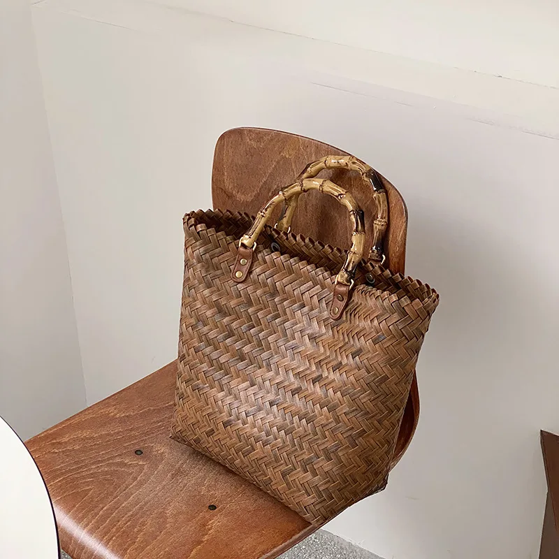 Women Woven Straw Handbag Casual Handmade Hollow Design Rattan Shoulder Bags Ladies Bohemia Summer Travel Beach Shopper Totes