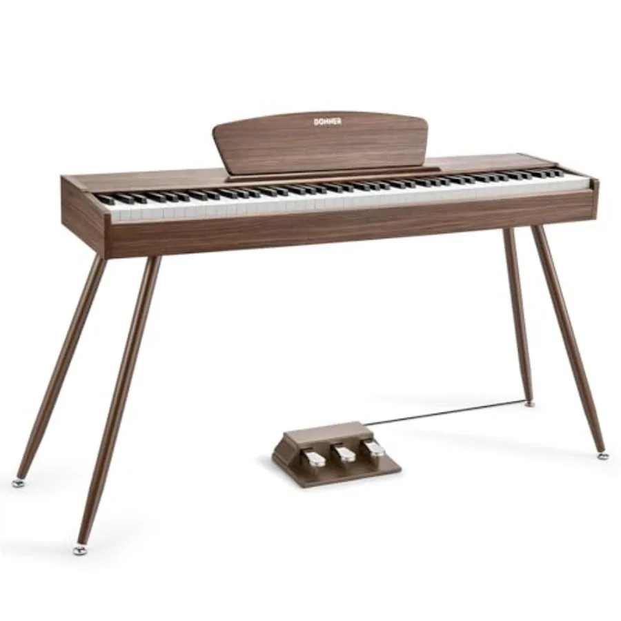 

Home Digital Piano 88 Keys Weighted Hammer Mechanism Walnut Wood Colour Full Size Keyboard with Stand Triple Pedal USB MIDI Hea
