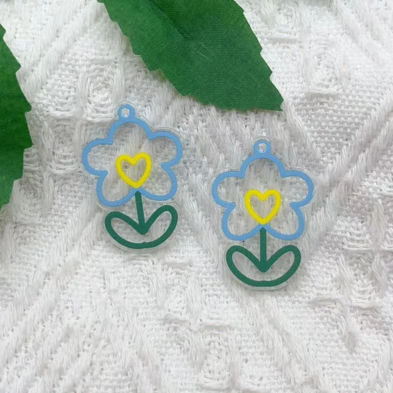10 pieces of acrylic flower charm pendant jewelry production discovery DIY earrings, keychain patches, Faltback charm