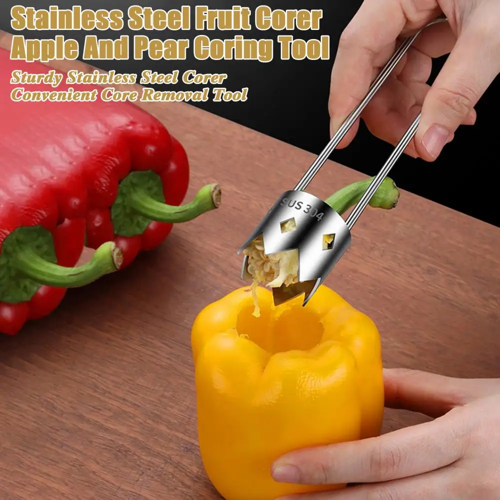 1Pc Stainless Steel Core Remover Tool for Red Bell Peppers Pear Fruit Corer Easy Twist Pull Multifunctional Kitchen Gadget