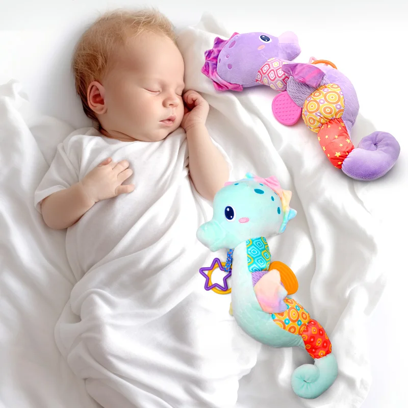 Sonajeros musicales de caballito de mar para bebé, juguetes de peluche infantiles, juguete suave con colores brillantes, papel de sonido arrugado, juguetes para recién nacidos, regalos