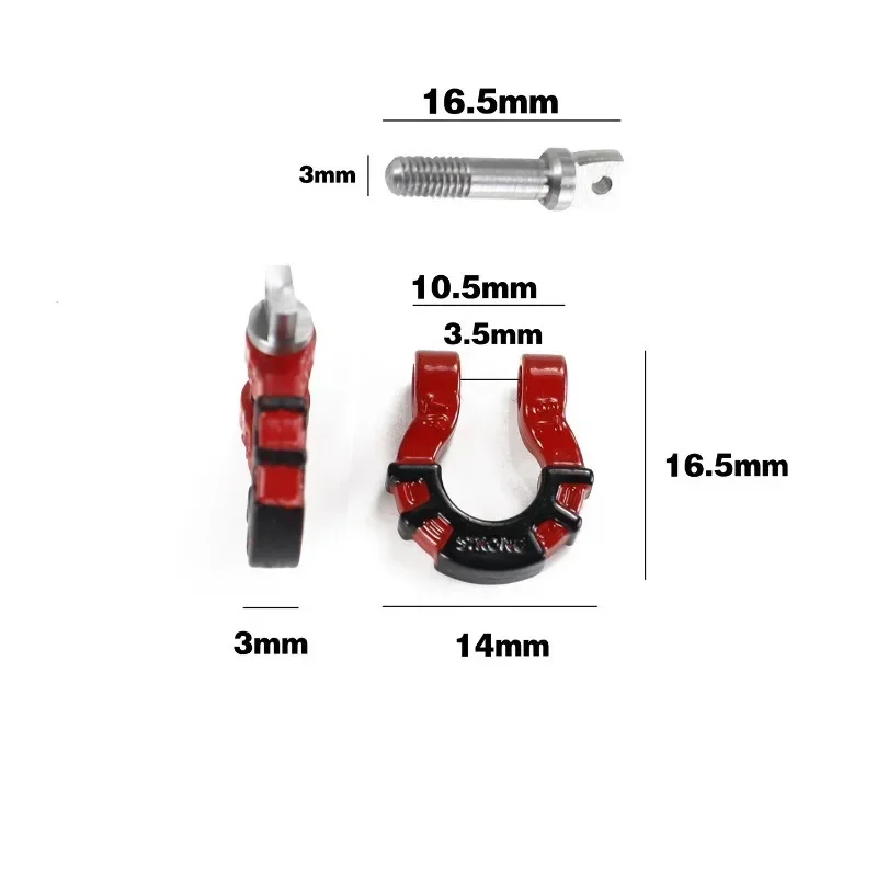 2pcs Metal Bumper D-ring Red Tow Hook Trailer Rescue Hook for 1/8 1/10 RC Crawler Car Trxs Upgrade Parts